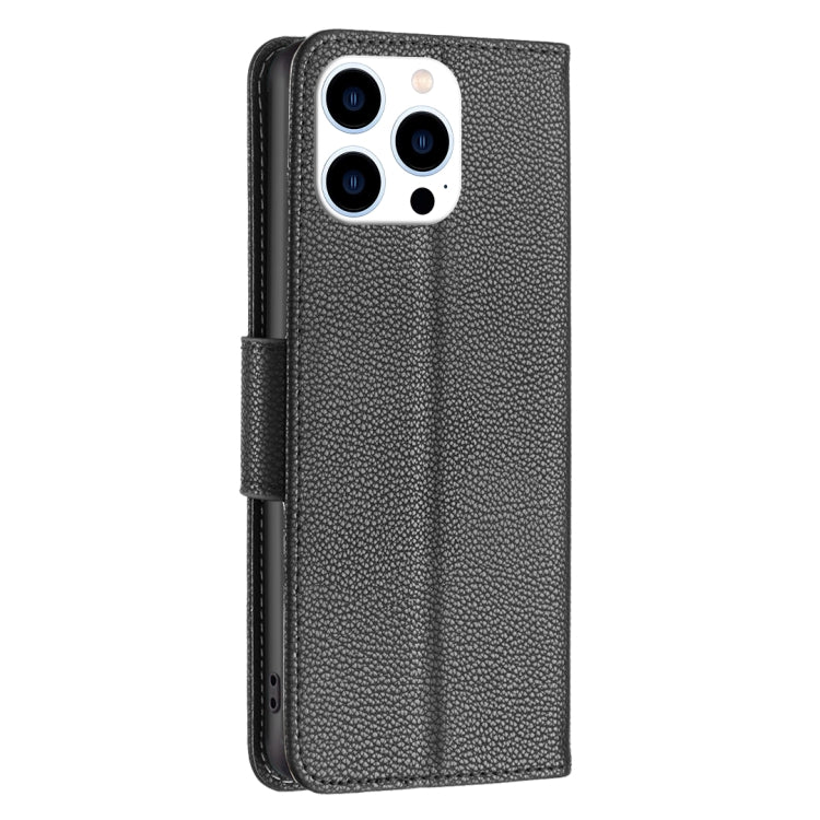 For iPhone 16 Pro Litchi Texture Pure Color Flip Leather Phone Case(Black) - iPhone 16 Pro Cases by buy2fix | Online Shopping UK | buy2fix