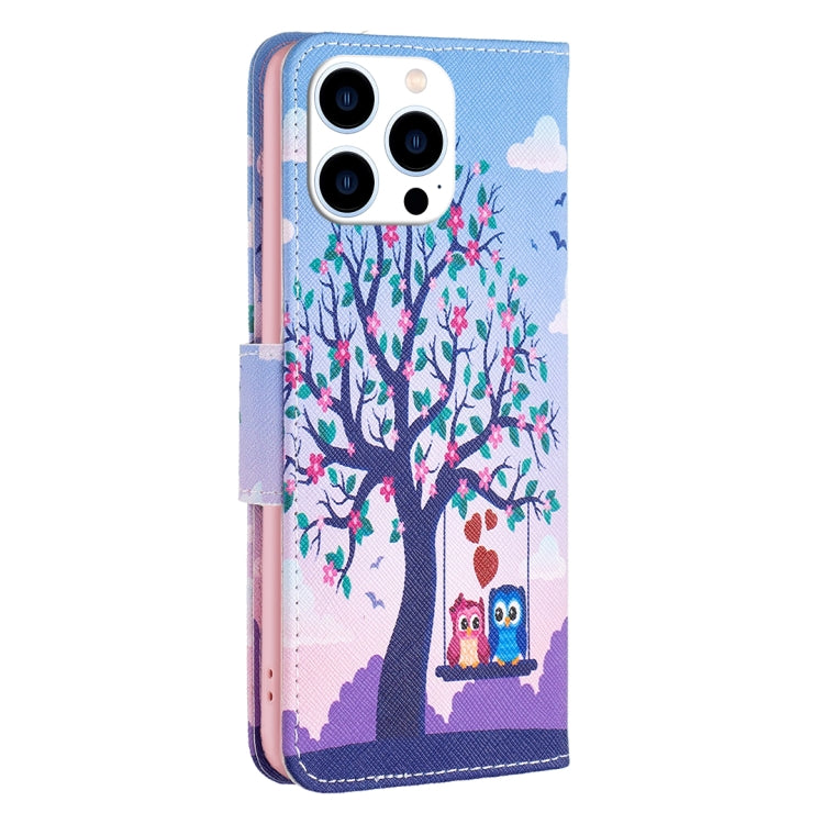 For iPhone 16 Pro Colored Drawing Pattern Flip Leather Phone Case(Owl) - iPhone 16 Pro Cases by buy2fix | Online Shopping UK | buy2fix