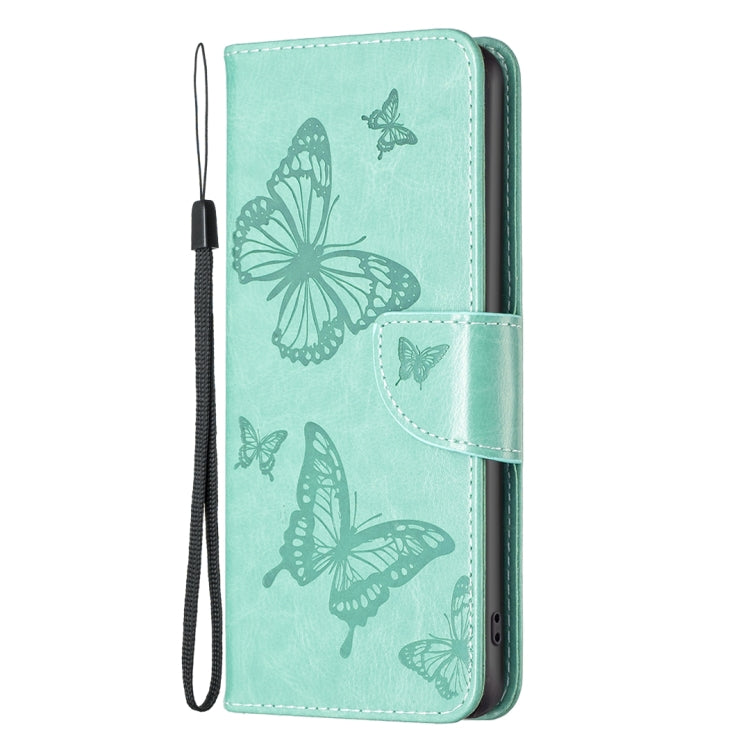 For iPhone 16 Pro Embossing Two Butterflies Pattern Leather Phone Case(Green) - iPhone 16 Pro Cases by buy2fix | Online Shopping UK | buy2fix