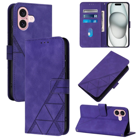 For iPhone 16 Crossbody 3D Embossed Flip Leather Phone Case(Purple) - iPhone 16 Cases by buy2fix | Online Shopping UK | buy2fix