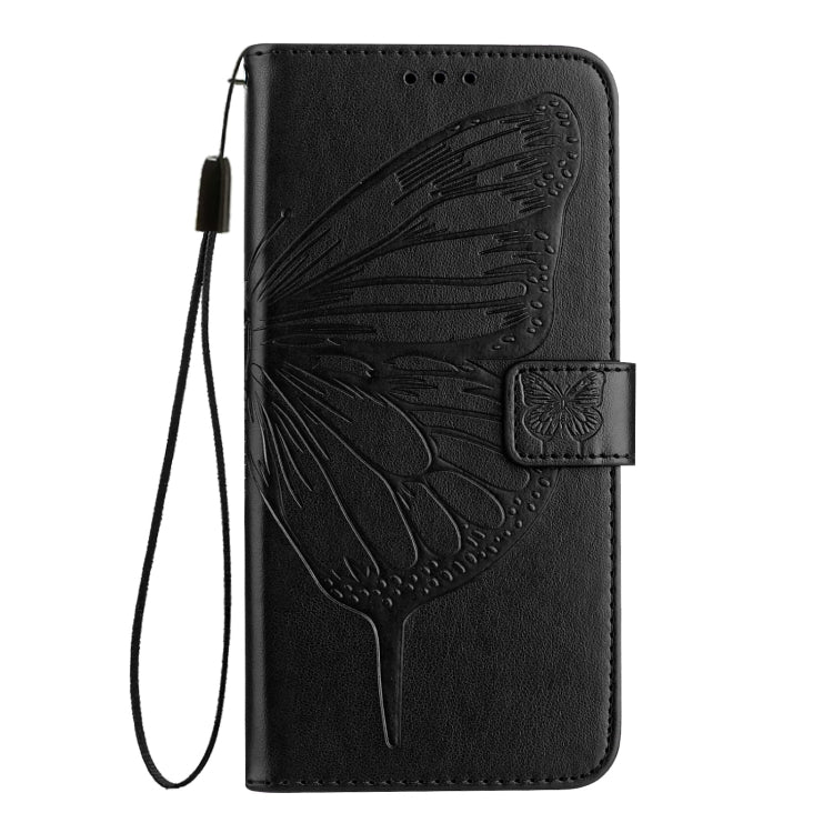 For iPhone 16 Plus Embossed Butterfly Leather Phone Case(Black) - iPhone 16 Plus Cases by buy2fix | Online Shopping UK | buy2fix