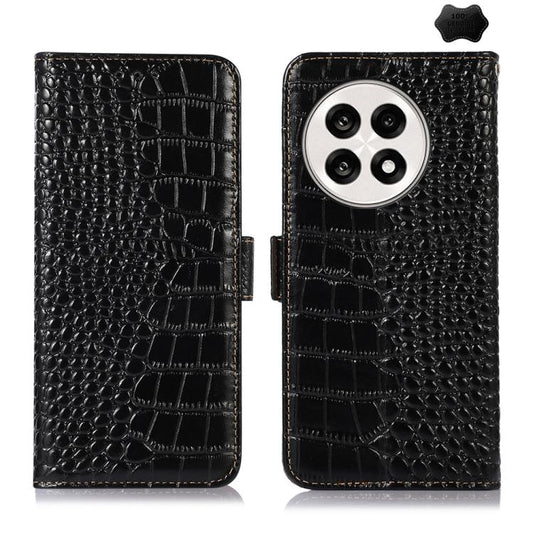 For OnePlus Ace 5 Pro / Ace 5 Crocodile Top Layer Cowhide Leather Phone Case(Black) - OnePlus Cases by buy2fix | Online Shopping UK | buy2fix