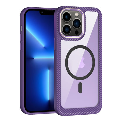 For iPhone 13 Pro MagSafe Carbon Fiber Transparent Back Panel Phone Case(Purple) - iPhone 13 Pro Cases by buy2fix | Online Shopping UK | buy2fix