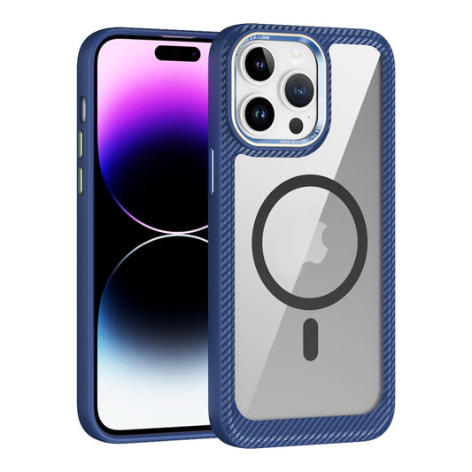 For iPhone 14 Pro Max MagSafe Carbon Fiber Transparent Back Panel Phone Case(Blue) - iPhone 14 Pro Max Cases by buy2fix | Online Shopping UK | buy2fix