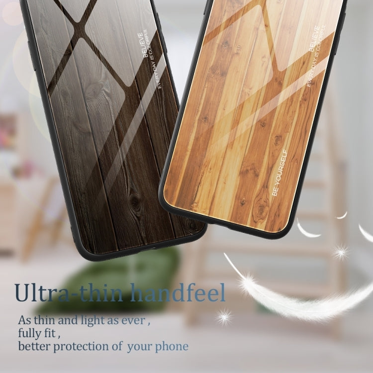 For iPhone 16 Wood Grain Glass Phone Case(Dark Brown) - iPhone 16 Cases by buy2fix | Online Shopping UK | buy2fix