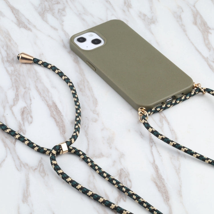 For iPhone 16 Plus Wheat Straw TPU Shockproof Phone Case with Neck Lanyard(Dark Green) - iPhone 16 Plus Cases by buy2fix | Online Shopping UK | buy2fix