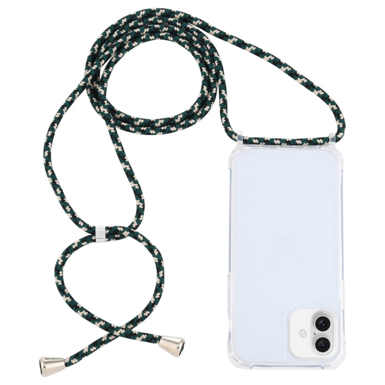 For iPhone 16 Transparent Acrylic Airbag Shockproof Phone Protective Case with Lanyard(Green Beige Black) - iPhone 16 Cases by buy2fix | Online Shopping UK | buy2fix