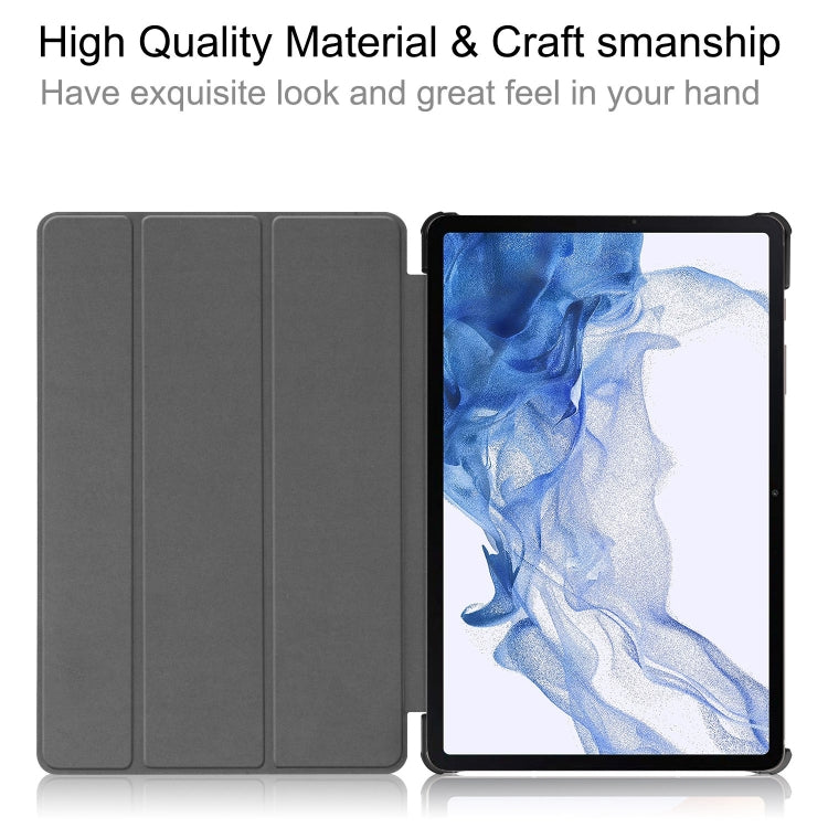 For Samsung Galaxy Tab S9 Custer Pure Color 3-Fold Holder Smart Leather Tablet Case(Black) - Galaxy Tab S9 Cases by buy2fix | Online Shopping UK | buy2fix