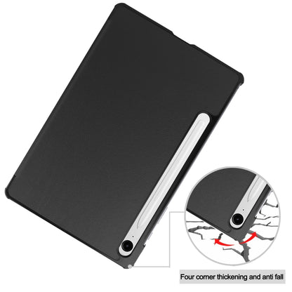 For Samsung Galaxy Tab S9 FE Custer Pure Color 3-Fold Holder Smart Leather Tablet Case(Black) - Galaxy Tab S9 FE by buy2fix | Online Shopping UK | buy2fix