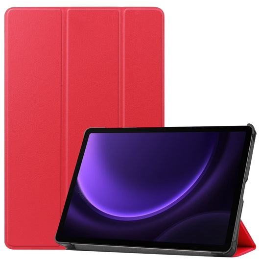 For Samsung Galaxy Tab S9 FE Custer Pure Color 3-Fold Holder Smart Leather Tablet Case(Red) - Galaxy Tab S9 FE by buy2fix | Online Shopping UK | buy2fix