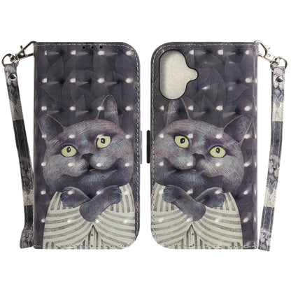 For iPhone 16 3D Colored Horizontal Flip Leather Phone Case(Hug Cat) - iPhone 16 Cases by buy2fix | Online Shopping UK | buy2fix