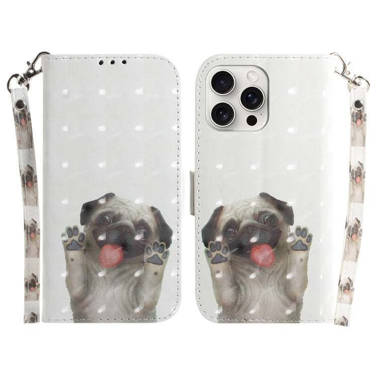 For iPhone 16 Pro 3D Colored Horizontal Flip Leather Phone Case(Pug) - iPhone 16 Pro Cases by buy2fix | Online Shopping UK | buy2fix