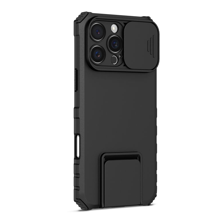 For iPhone 16 Pro Max Stereoscopic Holder Sliding Camshield Phone Case(Black) - iPhone 16 Pro Max Cases by buy2fix | Online Shopping UK | buy2fix