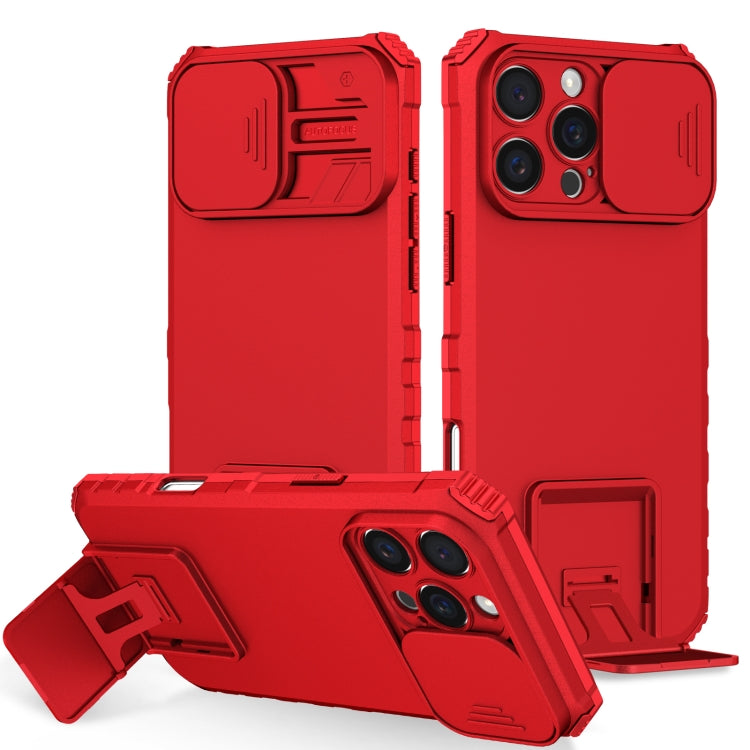 For iPhone 16 Pro Max Stereoscopic Holder Sliding Camshield Phone Case(Red) - iPhone 16 Pro Max Cases by buy2fix | Online Shopping UK | buy2fix