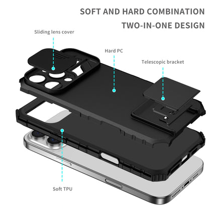 For iPhone 16 Pro Stereoscopic Holder Sliding Camshield Phone Case(Black) - iPhone 16 Pro Cases by buy2fix | Online Shopping UK | buy2fix