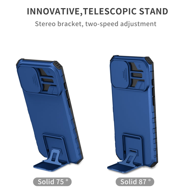 For iPhone 16 Pro Stereoscopic Holder Sliding Camshield Phone Case(Blue) - iPhone 16 Pro Cases by buy2fix | Online Shopping UK | buy2fix