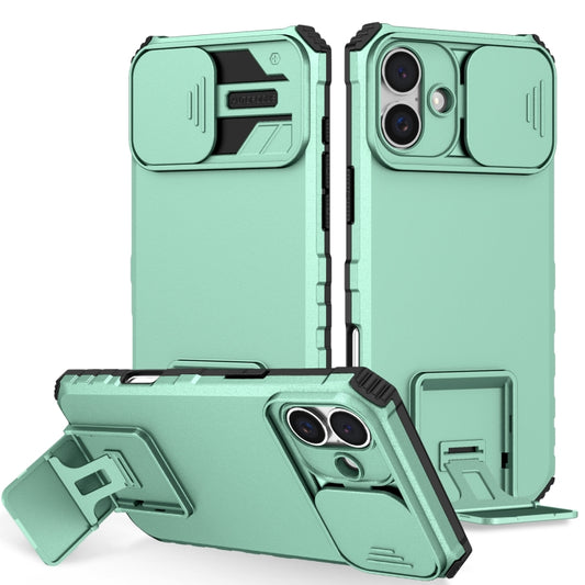 For iPhone 16 Plus Stereoscopic Holder Sliding Camshield Phone Case(Light Blue) - iPhone 16 Plus Cases by buy2fix | Online Shopping UK | buy2fix