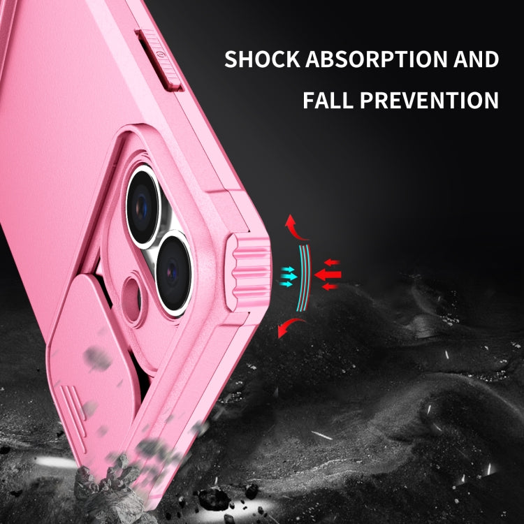 For iPhone 16 Stereoscopic Holder Sliding Camshield Phone Case(Pink) - iPhone 16 Cases by buy2fix | Online Shopping UK | buy2fix