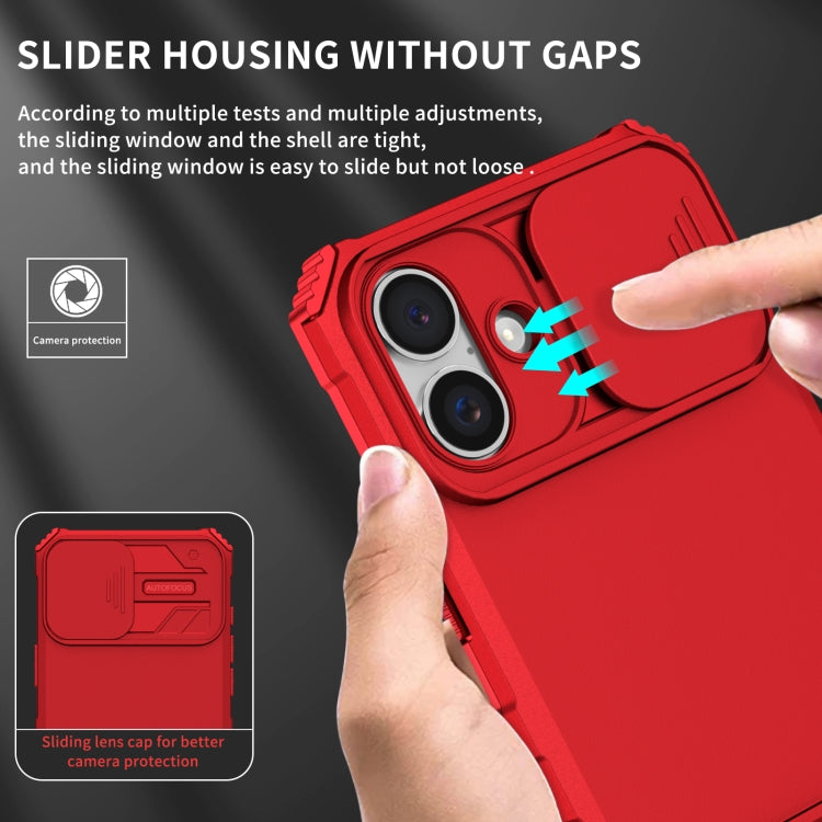 For iPhone 16 Stereoscopic Holder Sliding Camshield Phone Case(Red) - iPhone 16 Cases by buy2fix | Online Shopping UK | buy2fix