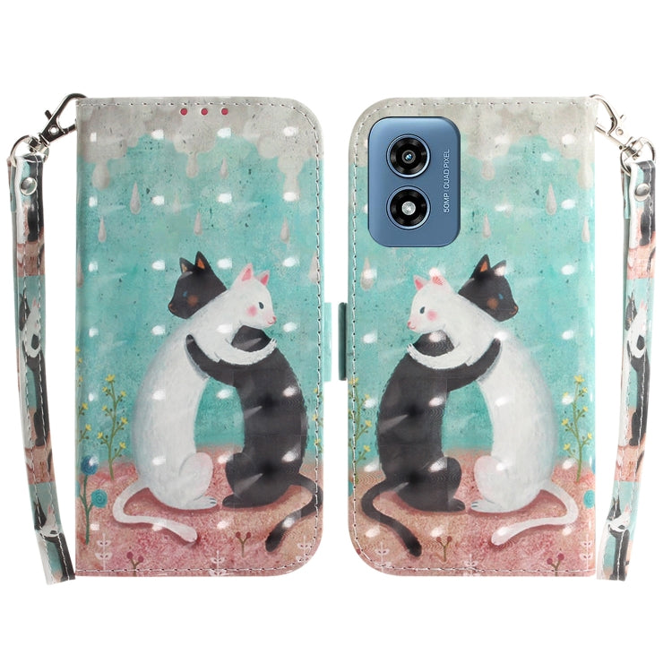 For Motorola Moto G Play 4G 2024 3D Colored Horizontal Flip Leather Phone Case(Black White Cat) - Motorola Cases by buy2fix | Online Shopping UK | buy2fix