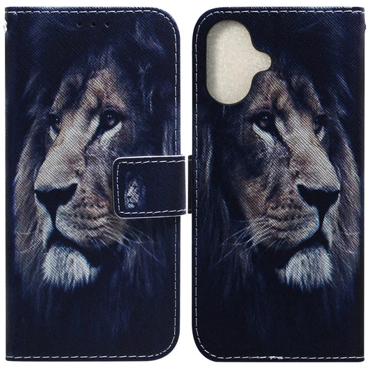 For iPhone 16 Plus Coloured Drawing Flip Leather Phone Case(Lion) - iPhone 16 Plus Cases by buy2fix | Online Shopping UK | buy2fix