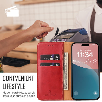 For iPhone 16 Plus Fierre Shann PU Genuine Leather Texture Phone Case(Red) - iPhone 16 Plus Cases by FIERRE SHANN | Online Shopping UK | buy2fix