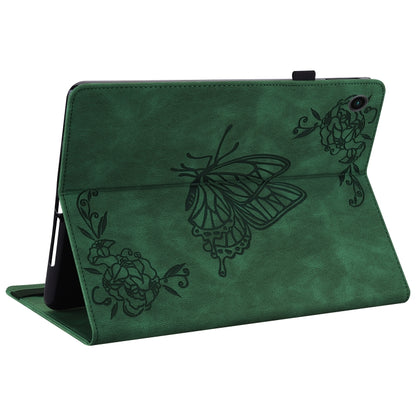 For Samsung Galaxy Tab А9+ Butterfly Flower Embossed Leather Tablet Case(Green) - Other Galaxy Tab PC by buy2fix | Online Shopping UK | buy2fix