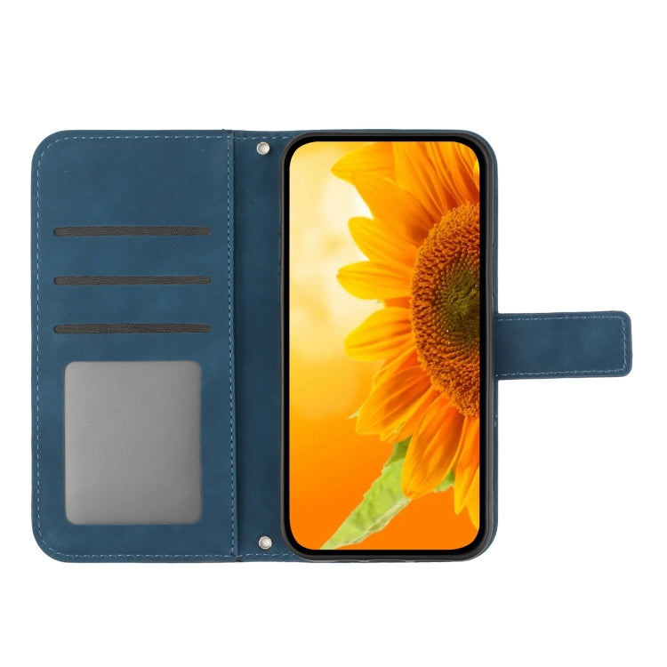 For Google Pixel 9 Skin Feel Sun Flower Embossed Flip Leather Phone Case with Lanyard(Inky Blue) - Google Cases by buy2fix | Online Shopping UK | buy2fix