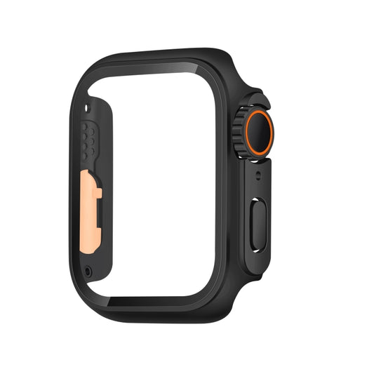 For Apple Watch Series 9 / 8 / 7 41mm Tempered Film Hybrid PC Integrated Watch Case(Black Orange) - Watch Cases by buy2fix | Online Shopping UK | buy2fix