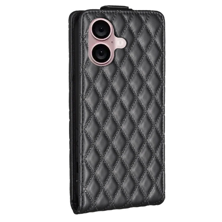 For iPhone 16 Plus Diamond Lattice Vertical Flip Leather Phone Case(Black) - iPhone 16 Plus Cases by buy2fix | Online Shopping UK | buy2fix