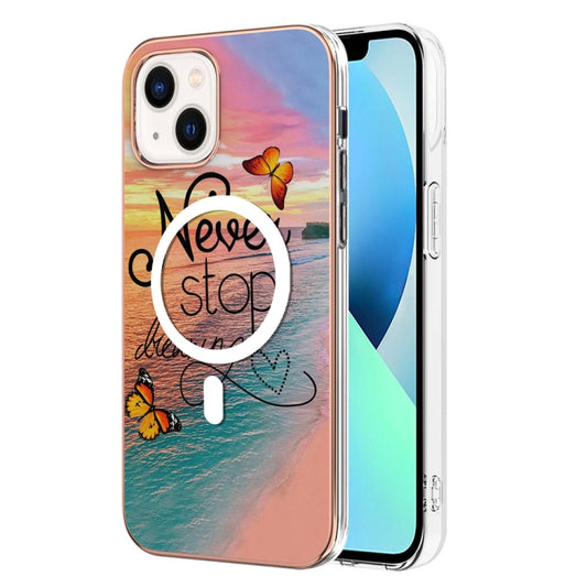 For iPhone 15 Marble Pattern Dual-side IMD Magsafe TPU Phone Case(Dream Butterfly) - iPhone 15 Cases by buy2fix | Online Shopping UK | buy2fix