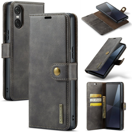 For Sony Xperia 10 VI DG.MING Crazy Horse Texture Detachable Magnetic Leather Phone Case(Grey) - Sony Cases by DG.MING | Online Shopping UK | buy2fix