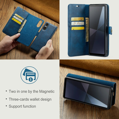 For Sony Xperia 10 VI DG.MING Crazy Horse Texture Detachable Magnetic Leather Phone Case(Blue) - Sony Cases by DG.MING | Online Shopping UK | buy2fix