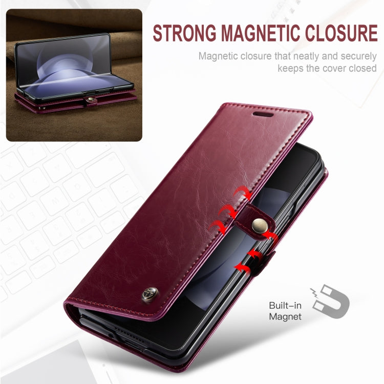 For Samsung Galaxy Z Fold5 CaseMe-003 PU + PC Business Style Crazy Horse Texture Leather Phone Case(Mulberry Red) - Galaxy Z Fold5 Cases by CaseMe | Online Shopping UK | buy2fix