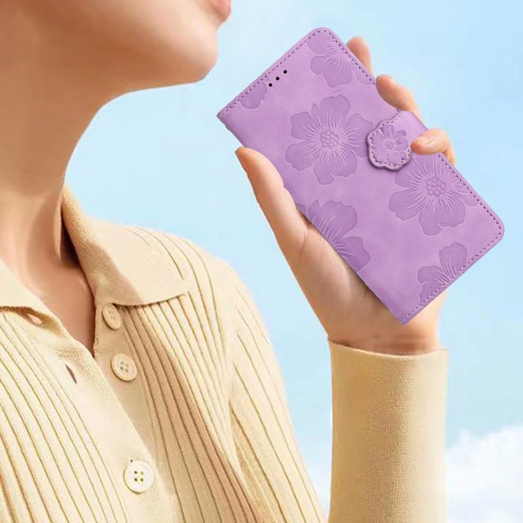 For iPhone 16 Flower Embossing Pattern Leather Phone Case(Purple) - iPhone 16 Cases by buy2fix | Online Shopping UK | buy2fix