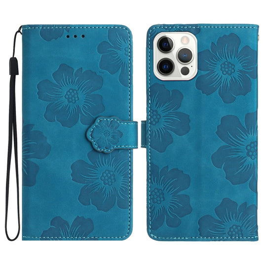 For iPhone 16 Pro Max Flower Embossing Pattern Leather Phone Case(Blue) - iPhone 16 Pro Max Cases by buy2fix | Online Shopping UK | buy2fix