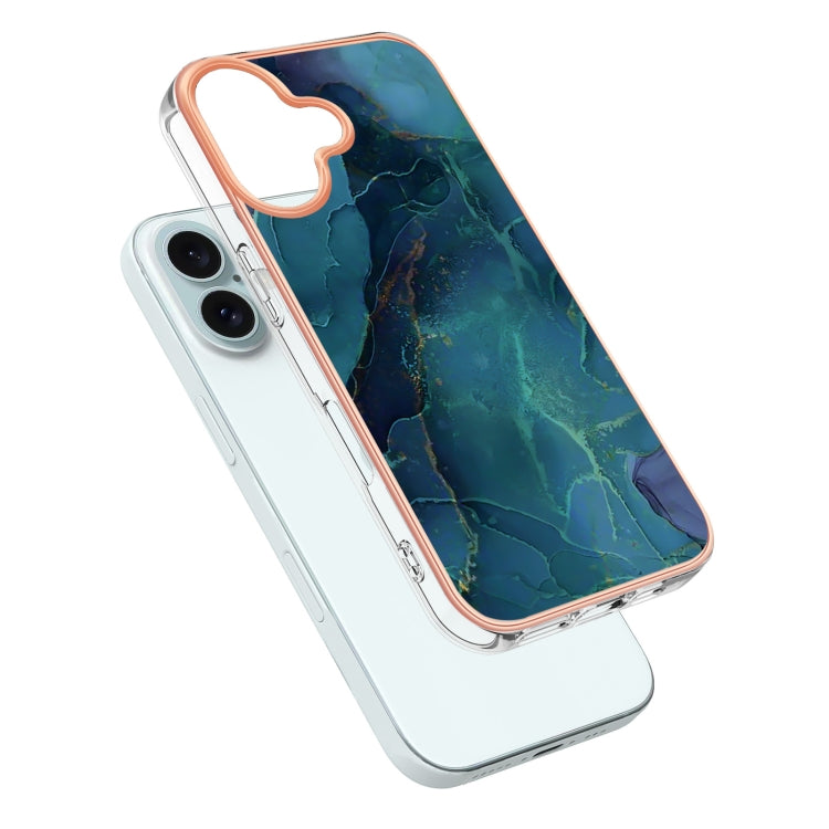 For iPhone 16 Electroplating Marble Dual-side IMD Phone Case(Green 017) - iPhone 16 Cases by buy2fix | Online Shopping UK | buy2fix