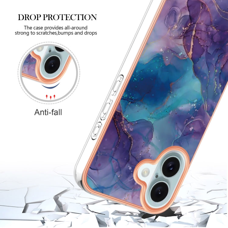 For iPhone 16 Electroplating Marble Dual-side IMD Phone Case(Purple 016) - iPhone 16 Cases by buy2fix | Online Shopping UK | buy2fix