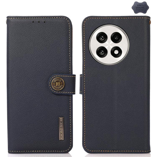 For OnePlus Ace 5 Pro / Ace 5 / 13R KHAZNEH Custer Genuine Leather RFID Phone Case(Blue) - OnePlus Cases by buy2fix | Online Shopping UK | buy2fix