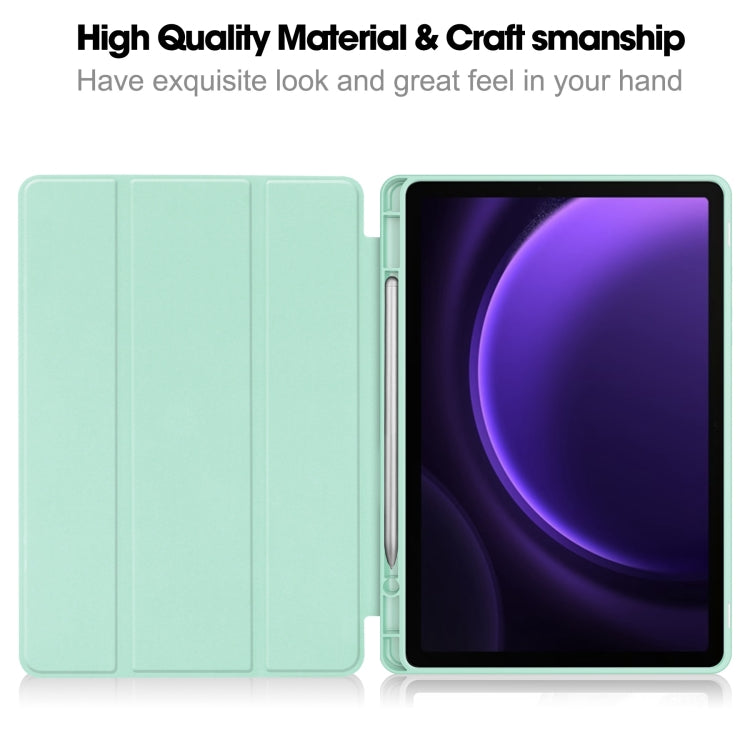 For Samsung Galaxy Tab S9 FE 3-Fold Pure Color TPU Smart Leather Tablet Case with Pen Slot(Mint Green) - Galaxy Tab S9 FE by buy2fix | Online Shopping UK | buy2fix