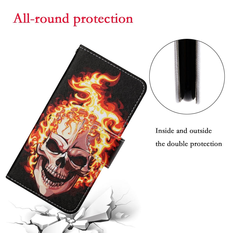 For iPhone 16 Plus 3D Colored Drawing Flip Leather Phone Case(Flame Skull) - iPhone 16 Plus Cases by buy2fix | Online Shopping UK | buy2fix