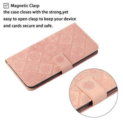 For iPhone 16 Plus Ethnic Style Embossed Pattern Leather Phone Case(Pink) - iPhone 16 Plus Cases by buy2fix | Online Shopping UK | buy2fix