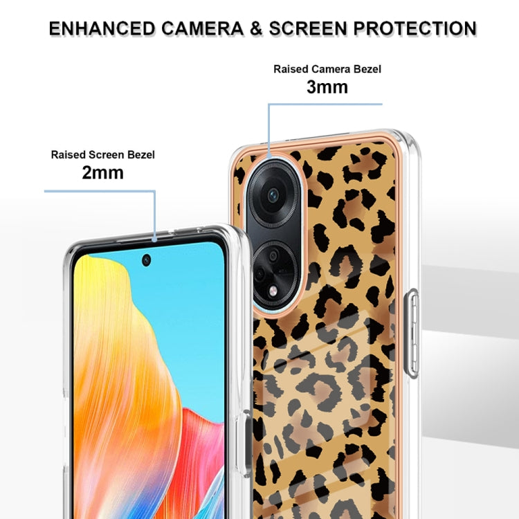 For OPPO A98 Electroplating Marble Dual-side IMD Phone Case(Leopard Print) - OPPO Cases by buy2fix | Online Shopping UK | buy2fix