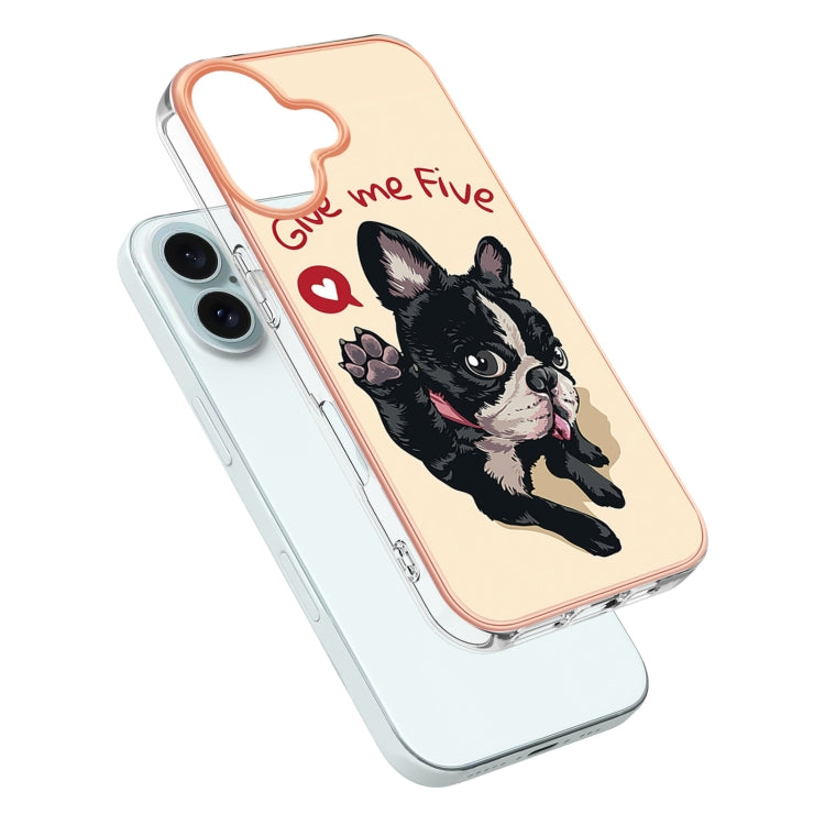 For iPhone 16 Electroplating Marble Dual-side IMD Phone Case(Lucky Dog) - iPhone 16 Cases by buy2fix | Online Shopping UK | buy2fix