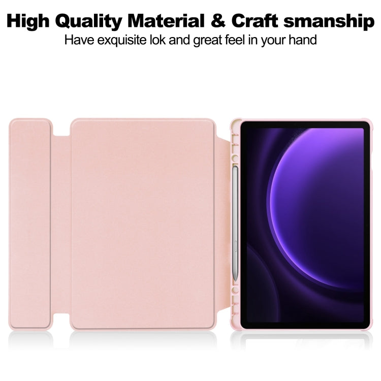 For Samsung Galaxy Tab S9 FE 360 Rotation Transparent Smart Leather Case with Keyboard(Pink) - Galaxy Tab S9 FE by buy2fix | Online Shopping UK | buy2fix