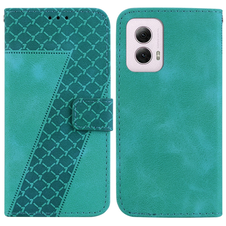 For Motorola Moto G Power 5G 2024 Seven-shaped Embossed Leather Phone Case(Green) - Motorola Cases by buy2fix | Online Shopping UK | buy2fix