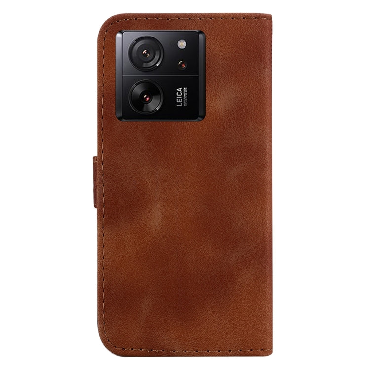 For Xiaomi 13T / 13T Pro / Redmi K60 Ultra 7-shaped Embossed Leather Phone Case(Brown) - Redmi K60 Ultra Cases by buy2fix | Online Shopping UK | buy2fix