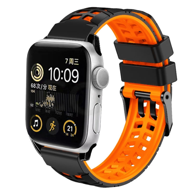 For Apple Watch Series 7 41mm Twill Dual-row Buckle Silicone Watch Band(Black Orange) - Watch Bands by buy2fix | Online Shopping UK | buy2fix