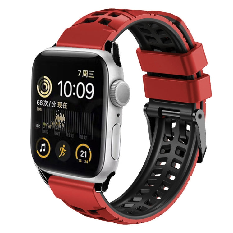 For Apple Watch SE 44mm Twill Dual-row Buckle Silicone Watch Band(Red Black) - Watch Bands by buy2fix | Online Shopping UK | buy2fix