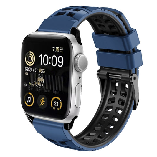 For Apple Watch SE 44mm Twill Dual-row Buckle Silicone Watch Band(Midnight Blue Black) - Watch Bands by buy2fix | Online Shopping UK | buy2fix